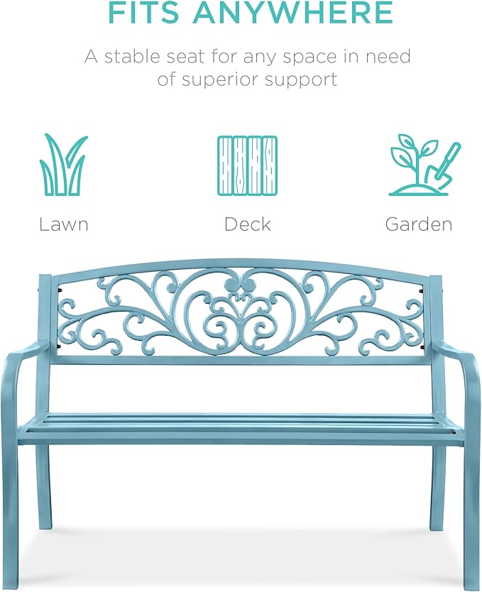 Best Choice Products Outdoor Bench Steel Garden Patio Porch Furniture - Image 3