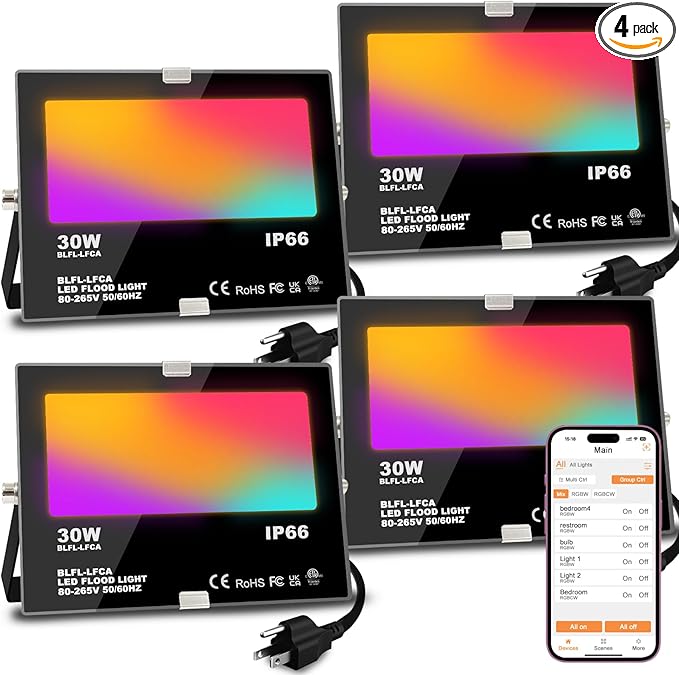 LED Flood Light Outdoor 30W, 300W Equivalent 3000LM Smart RGB Landscape Lighting by MELPO
