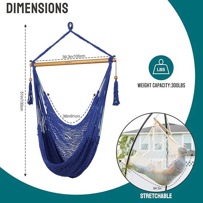 JoyView Hammock Chair with Spreader Bar Caribbean Hammock Swing Chair 300 LBS - Image 4