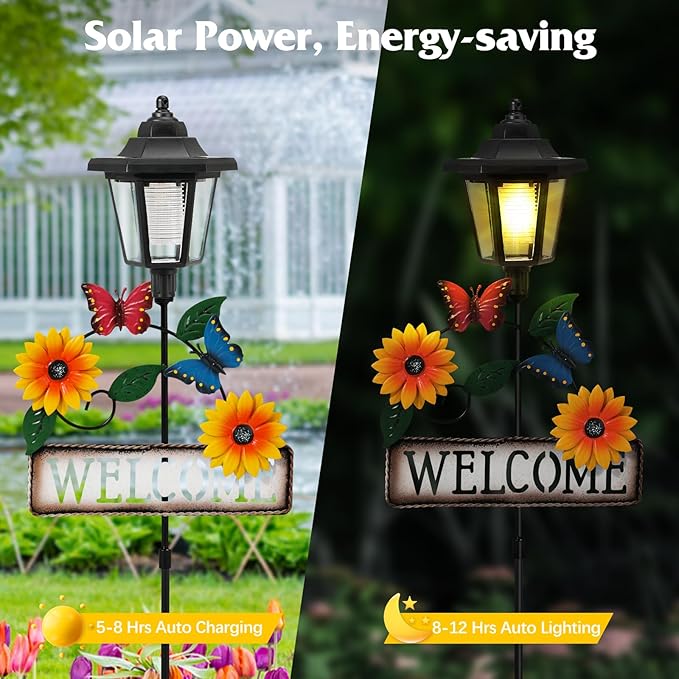 Lewondr Solar Garden Lights Butterfly, 37.4 Inch Solar Lamp Post Light - Image 3