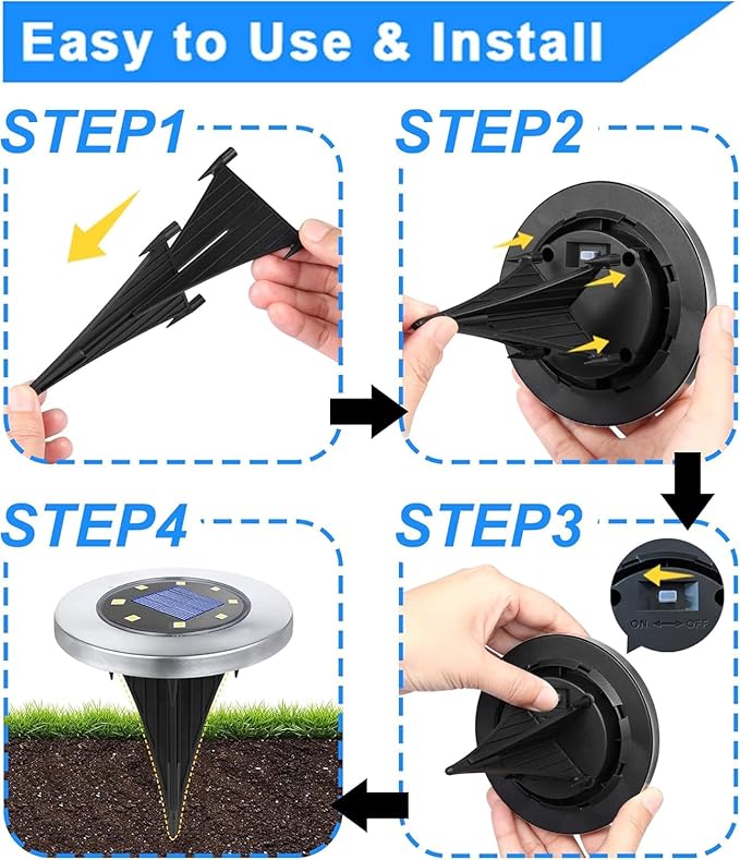 Solar Ground Lights, Waterproof Solar Garden Lights, Upgraded Outdoor Garden - Image 5