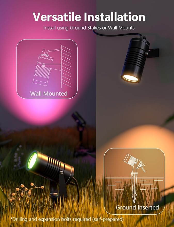 Smart Landscape Lights, APP Controlled RGBCW Color Changing Spot Lights - Image 6