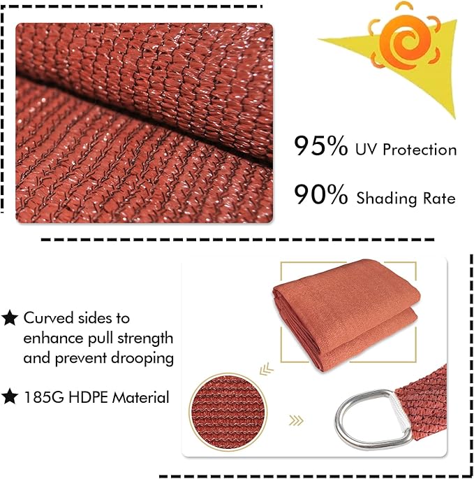 KANAGAWA 12'X16' Rust Red Custom Size Sun Shade Sail Rectangle UV Block Canopy - Image 3