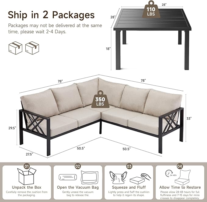 Patio Furniture Set, 6-piece Metal Sectional Furniture Sofa - Image 3