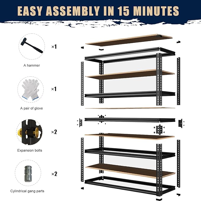 Garage Shelving, 2400 LBS Metal Storage Shelves, Adjustable Shelving Rack - Image 7