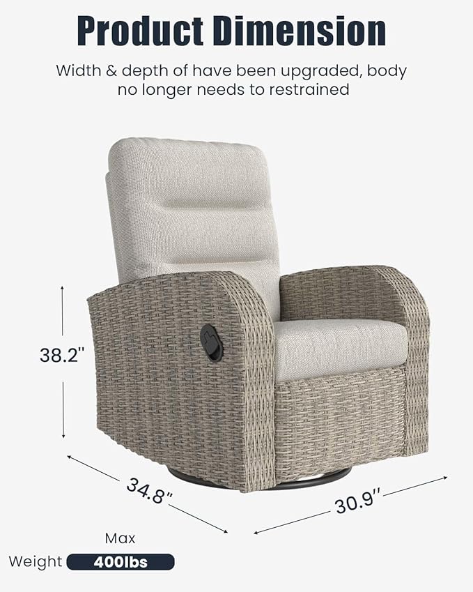 Outdoor Swivel Recliner Chair Set of 2, All-Weather Wicker Reclining Patio Chair - Image 2