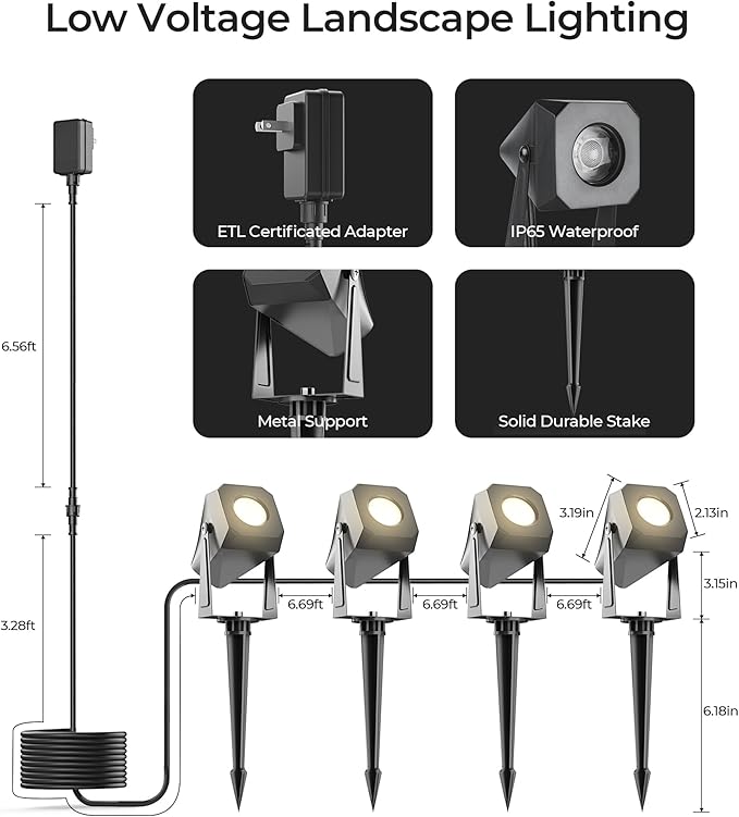 Outdoor Landscape Lighting, 4 Pack Outdoor Spotlights, LED Landscape Lights - Image 2