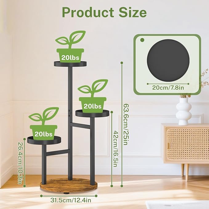 iDavosic.ly 3 Tier Plant Stand Indoor, Tiered Corner Metal Wood Multiple Flower - Image 3
