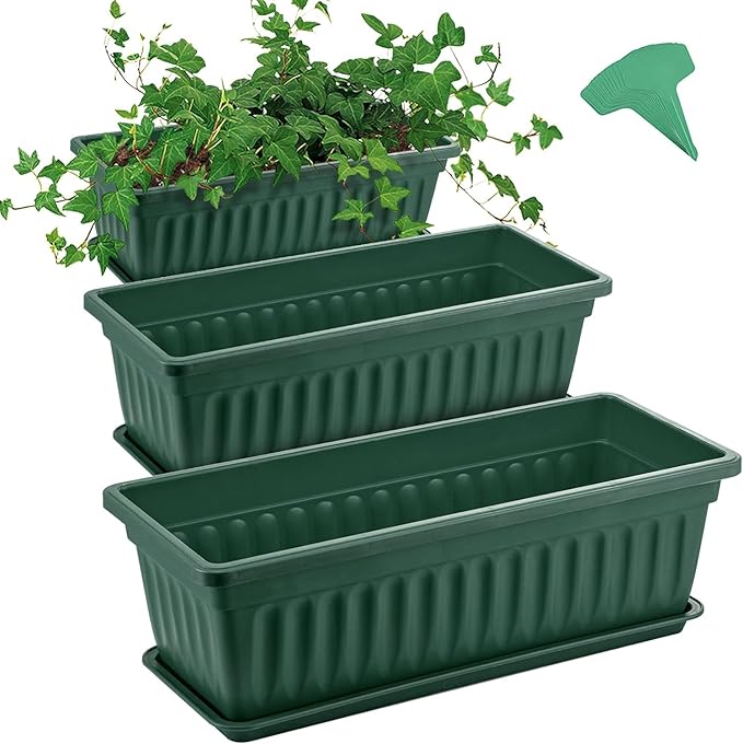 GROWNEER 3 Packs 17 Inches Green Flower Window Box Plastic Vegetable Planters by GROWNEER