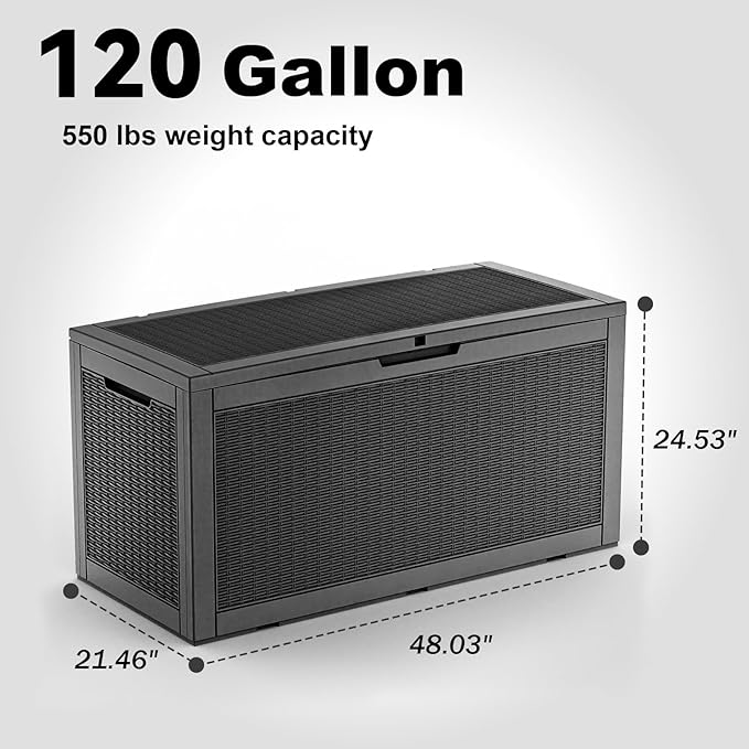 120 Gallon Resin Deck Box, Lockable Weatherproof Outdoor Storage Box - Image 2