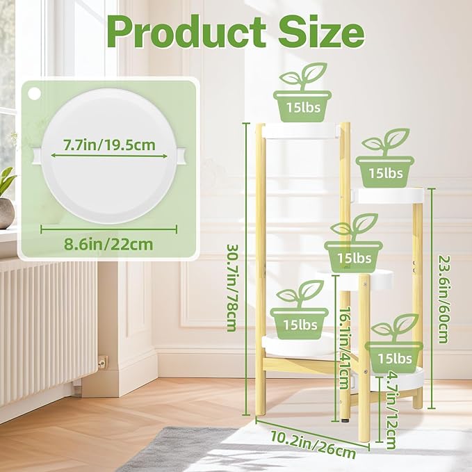 iDavosic.ly 5 Tier Bamboo Plant Stand Indoor Outdoor - Image 3
