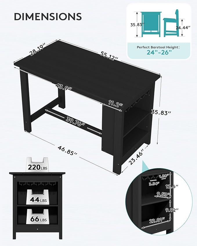 SERWALL Outdoor Bar Table, All Weather HDPE 36" Counter Height Dining Table - Image 2