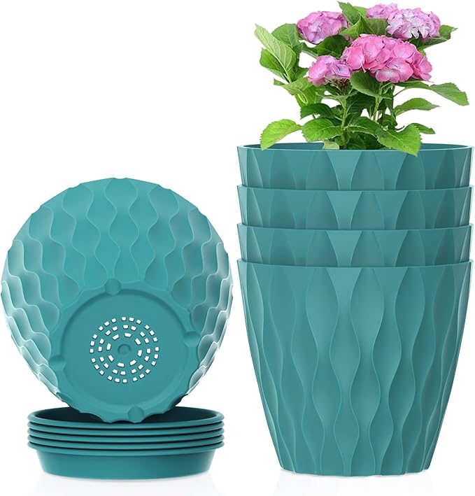 6 inch Flower Pots, 5 Pack Plant Pots by Meowell