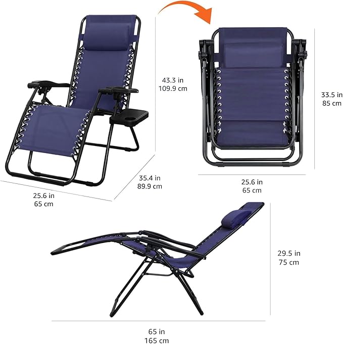 Amazon Basics Outdoor Textilene Adjustable Zero Gravity Folding Reclining - Image 3
