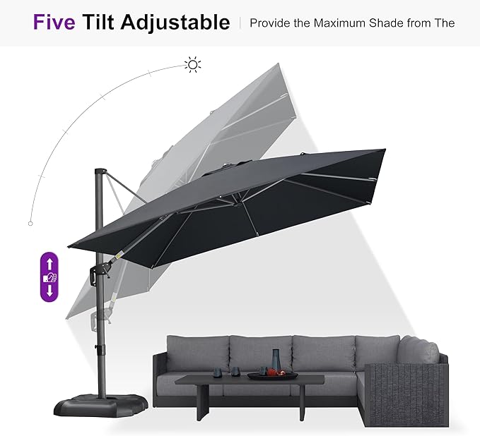PURPLE LEAF 10 Feet Square Cantilever Umbrella Patio Umbrella - Image 7