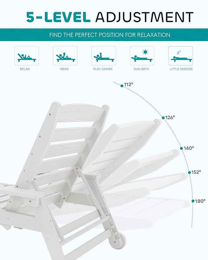 SERWALL Patio Chaise Lounge Chair Set of 6, 5 Positions Adjustable Poly Outdoor - Image 3