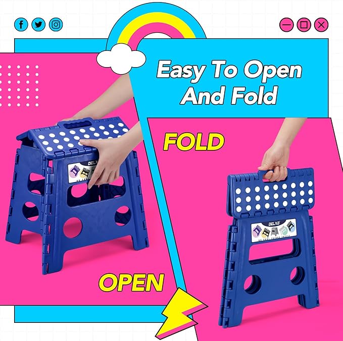 Delxo Folding Step Stool, 13 inch Non-Slip Foldable Stools - Image 7