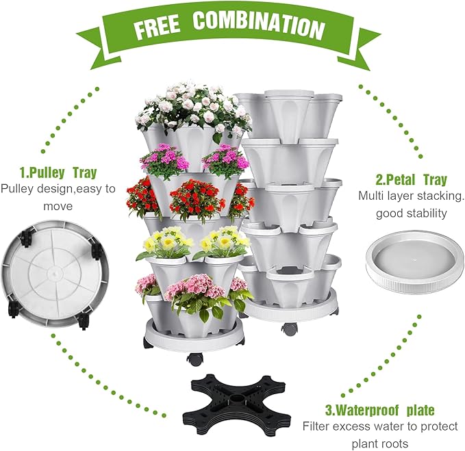 Vertical Strawberry Planter 5 Tier Stackable Tower Herb Planters-Stacking - Image 8