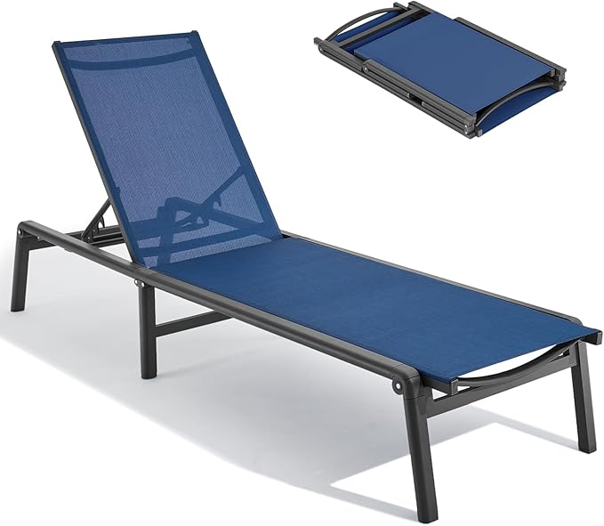 Aluminum Chaise Lounge Chair Outdoor, Foldable & Assembly Free Outdoor Lounge by ONBRILL