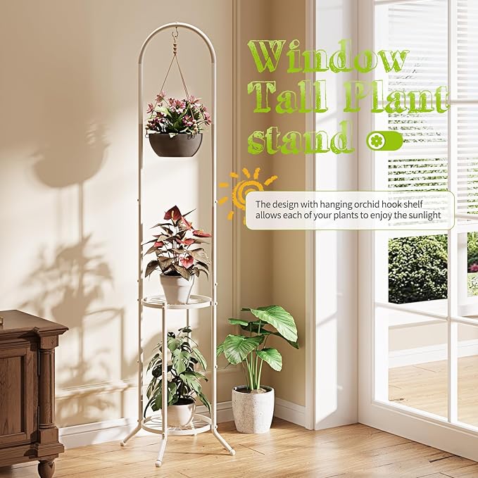 BMOSU Plant Stand with Hooks Indoor Outdoor Corner Tall Plant Stand Heavy-Duty - Image 5
