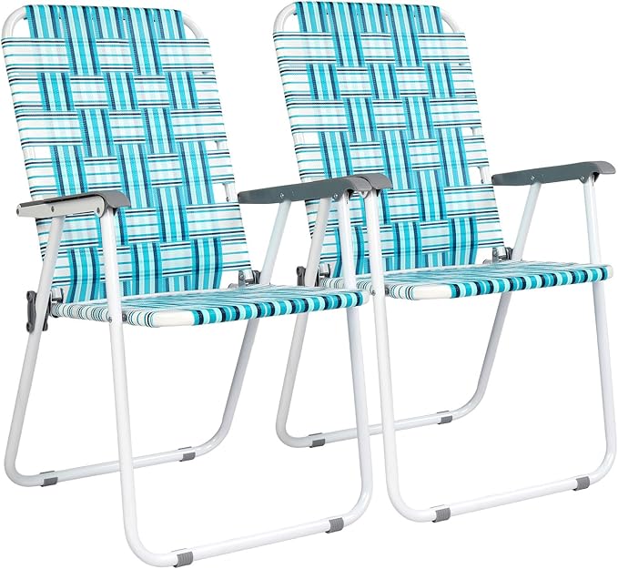 VINGLI Patio Lawn Webbed Folding Chairs Set of 2, Outdoor Beach Chair Portable by VINGLI