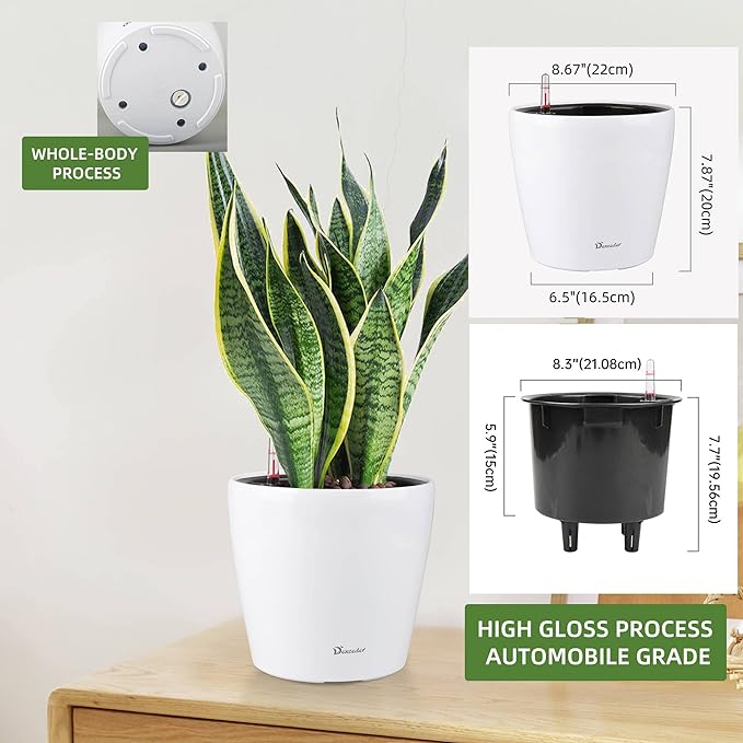 Dexceder 9x8 Inches High Gloss Self Watering Planter Indoor Outdoor, Inner Pot - Image 3