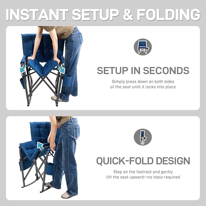 EVER ADVANCED Lightweight Folding Rocking Camping Chair, Padded Portable Rocker - Image 4