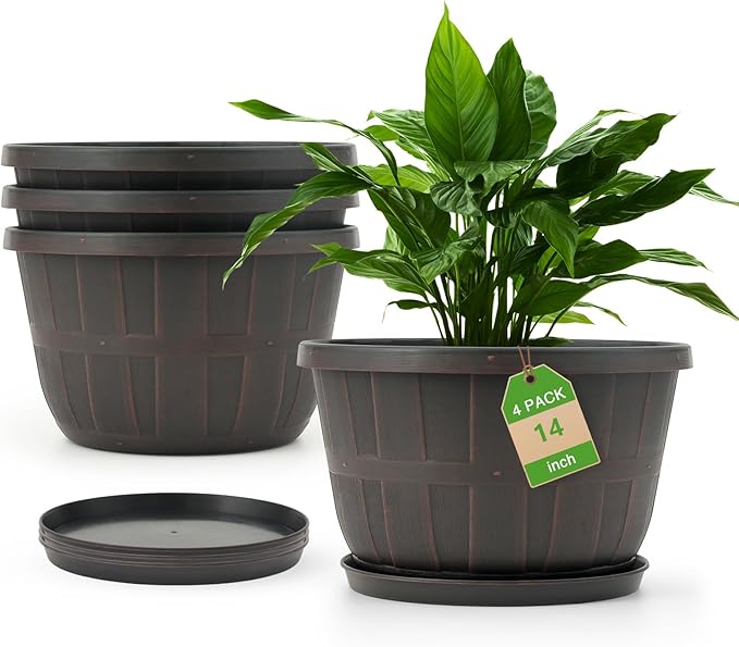 Quarut 14 Inch Plastic-Flower-Pot-for-Indoor-Plants, 4 Pack Large Outdoor by Quarut