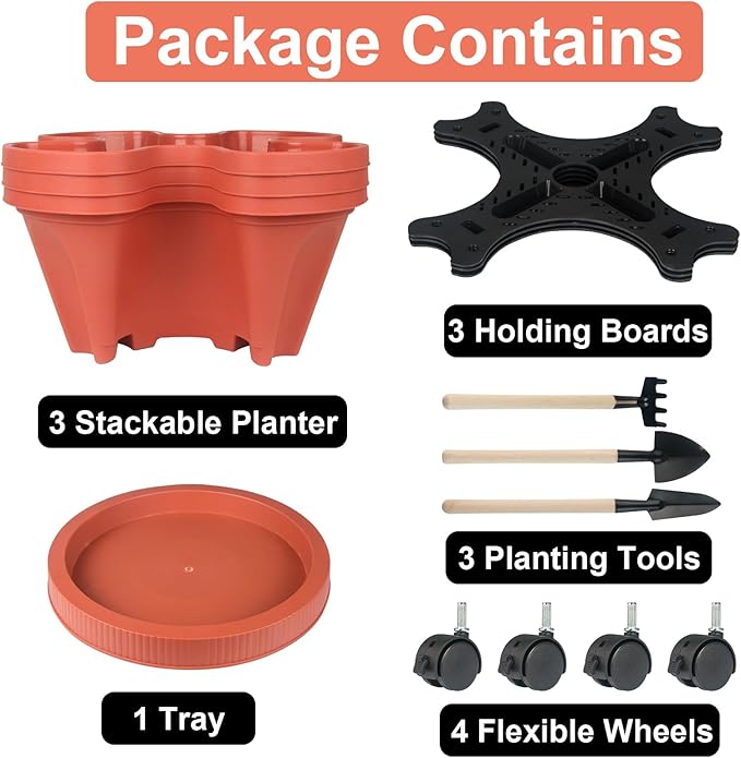 GameXcel Vertical Planter 3 Tier Stackable Planters Garden Planters Strawberry - Image 8