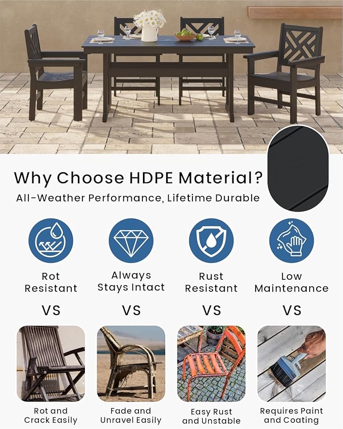 5-Piece Outdoor Dining Set, HDPE All-Weather Patio Table and Chairs Set - Image 3