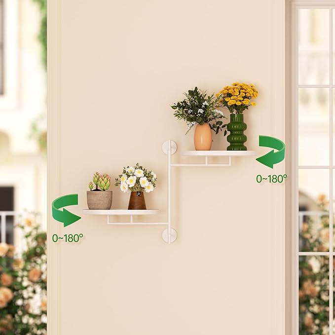 Window Rotating Plant Stand Shelf Indoor White Metal Floating Shelves 2-Tier - Image 7