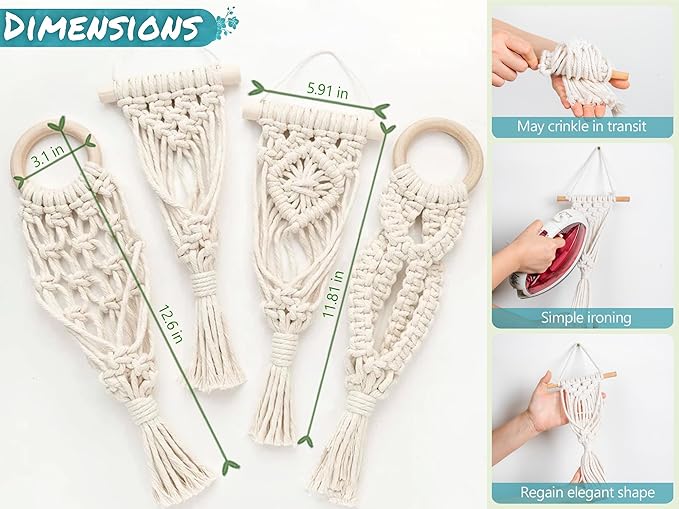 Melphoe 4 Pack Air Plants Holders Stand Air Fern Macrame Plant Hanger Indoor - Image 7