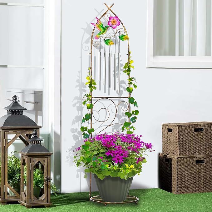 Garden Trellis with Plant Stands, 48” Metal Detachable Hummingbird Plant Pot - Image 6