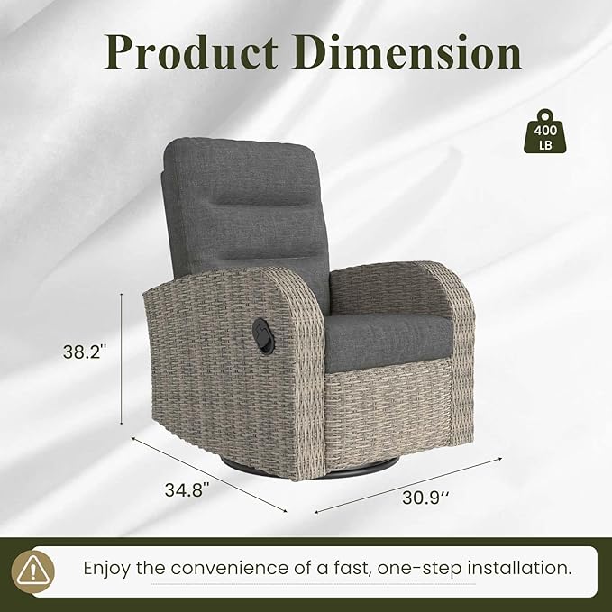 LayinSun Oversized Wicker Outdoor Swivel Glider Recliner - Image 2