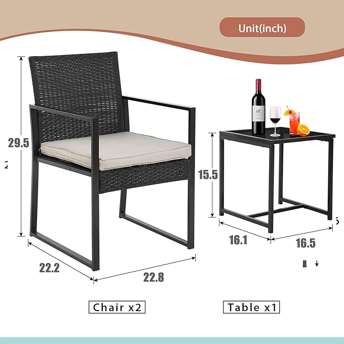 FDW | 3-Piece Patio Furniture Set | Khaki |Outdoor Wicker Furniture - Image 7
