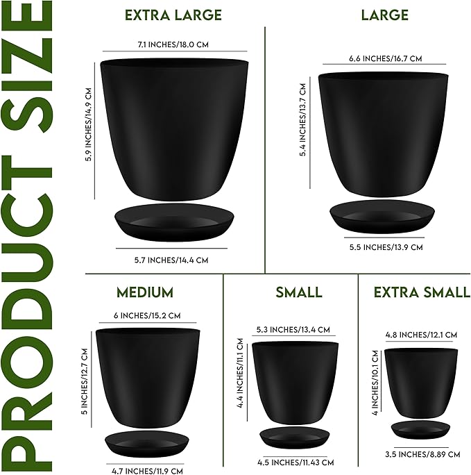Utopia Home - Plant Pots Indoor - 7/6.6/6/5.3/4.8 Inches Flower Pots - Image 2