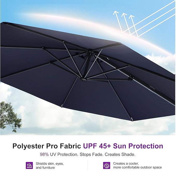 PURPLE LEAF 11 Feet Patio Umbrella Outdoor Cantilever Round Umbrella Aluminum - Image 5