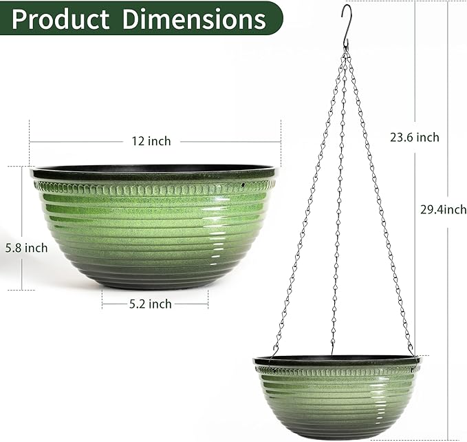 12 inch Hanging Planters for Indoor Outdoor Plants, 2 Pack Large Hanging Flower - Image 2
