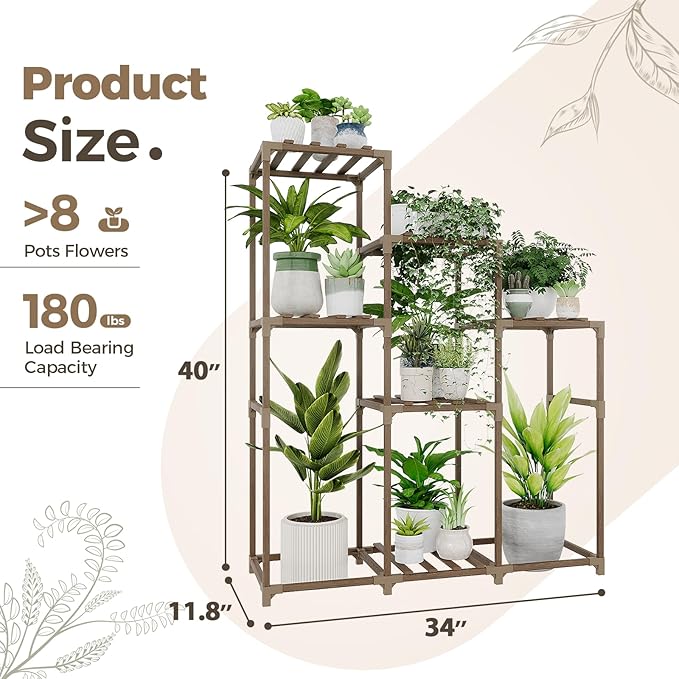 Bamworld Tall Plant Stand Indoor Wood Shelf Outdoor Tiered Rack - Image 7