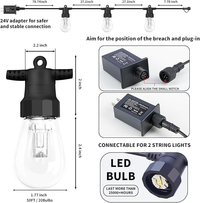 Outdoor String Lights 100FT, Patio Lights - Image 6