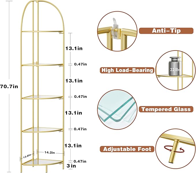 Crofy Foldable 5 Tier Corner Shelf, Metal Corner Plant Stand - Image 3