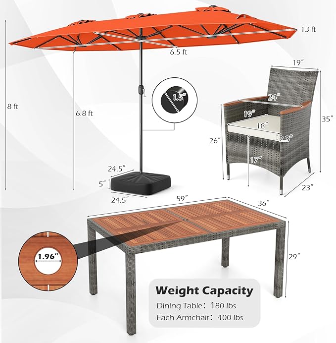 Tangkula 9 Pieces Rattan Outdoor Dining Set - Image 6
