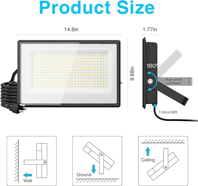 Olafus 2 Pack 300W LED Flood Light Outdoor, Super Bright Outside Floodlights - Image 8