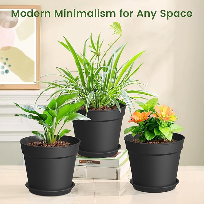 20 Pack 6 Inch Plant Pots with Drainage and Saucers, Stackable Nursery Planters - Image 4