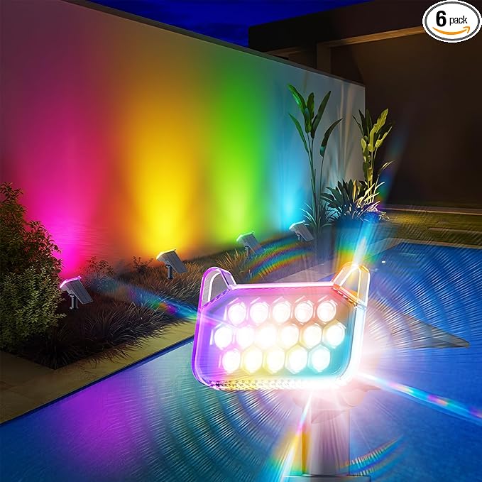 WdtPro 6 Pack Solar Color Changing Spot Lights, 10 Lighting Modes, 9 Colors by WdtPro