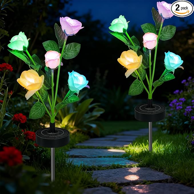 Upgraded Solar Garden Lights, 2 Pack Outdoor Solar Lights, New Round Panel by Unknown