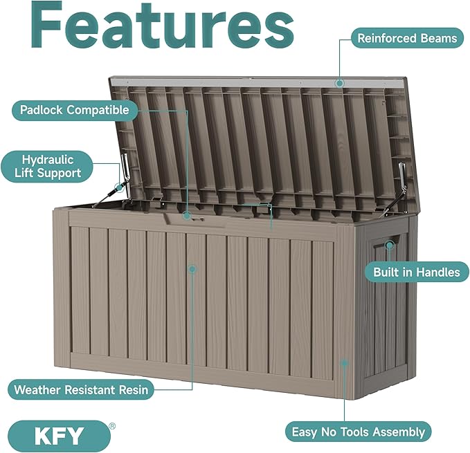 80 Gallon Waterproof Resin Deck Box, UV Resistant Outdoor Storage - Image 3