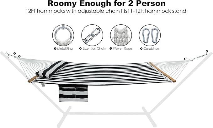 2 Person Hammocks for Outside, Double Quilted Fabric Outdoor Hammock - Image 2