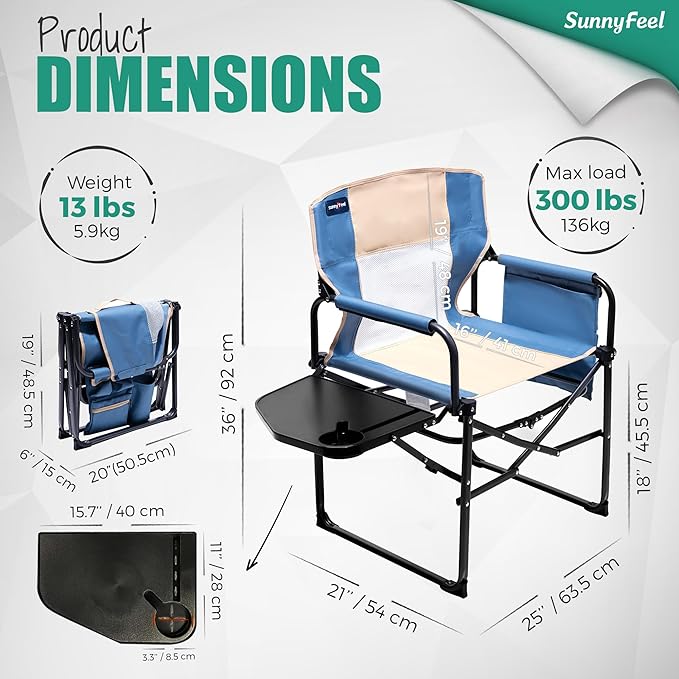 SUNNYFEEL Camping Directors Chair, Heavy Duty, Oversized Portable Folding Chair - Image 3