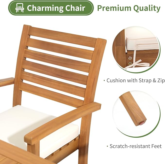 OC Orange-Casual Stackable Patio Dining Chairs Set of 6, Outdoor Acacia Wooden - Image 4